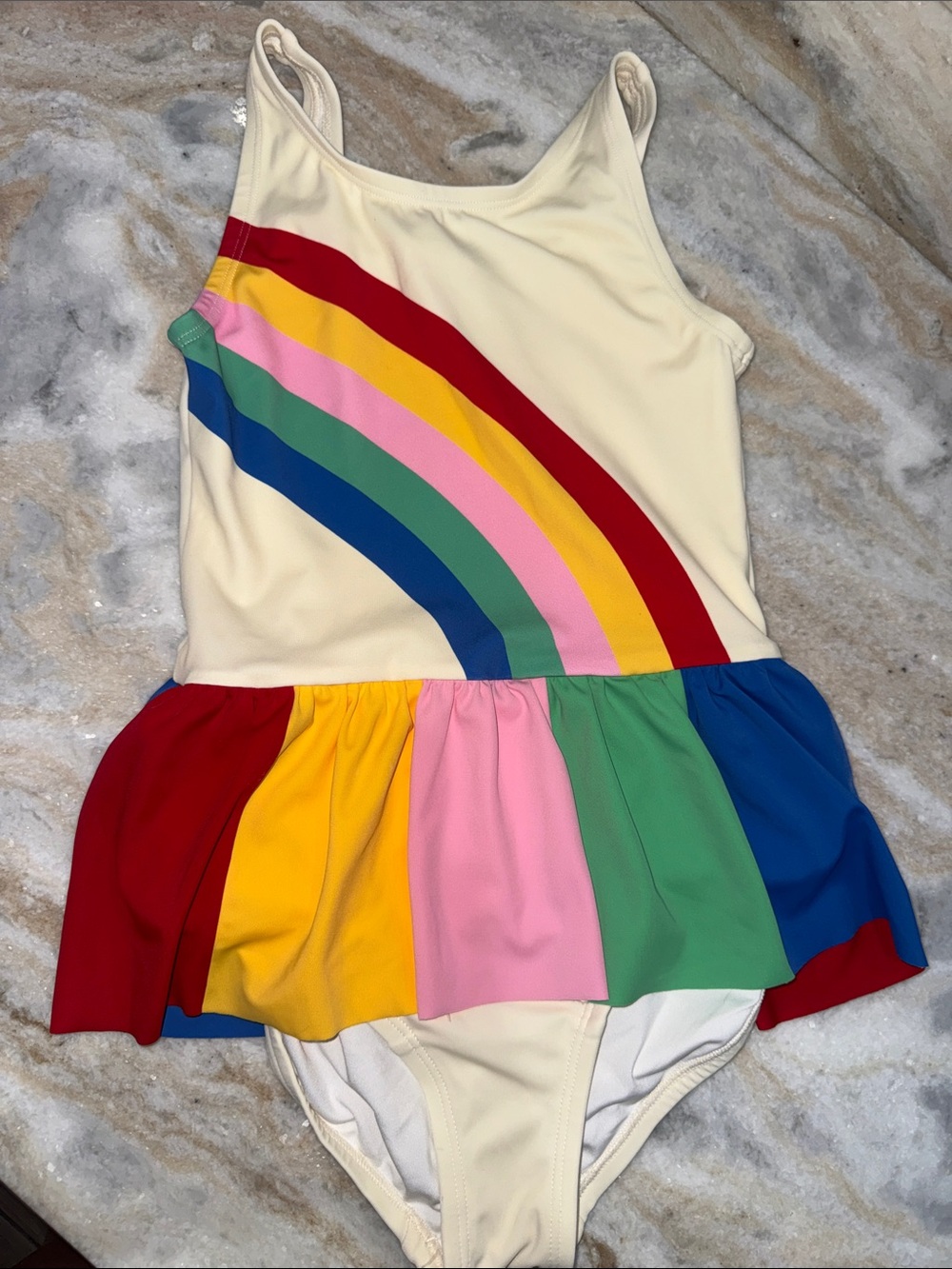 Hanna Andersson Cream One-Piece Swimsuit with Rainbow Stripes NWOT